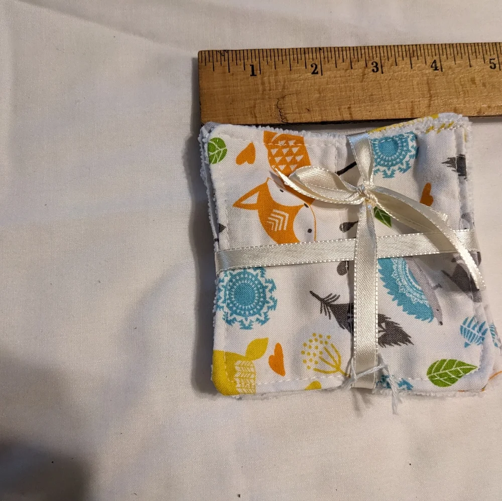 3 Microfiber Baby Washcloths Handmade Handcrafted Fox